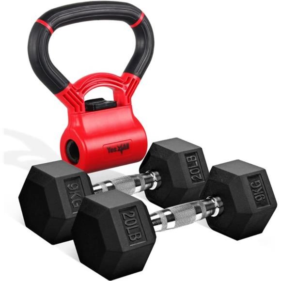 Rubber Encased Hex Dumbbell With Anti-Slip Rubber Handle  5LB to 50LB - Picture 1 of 7